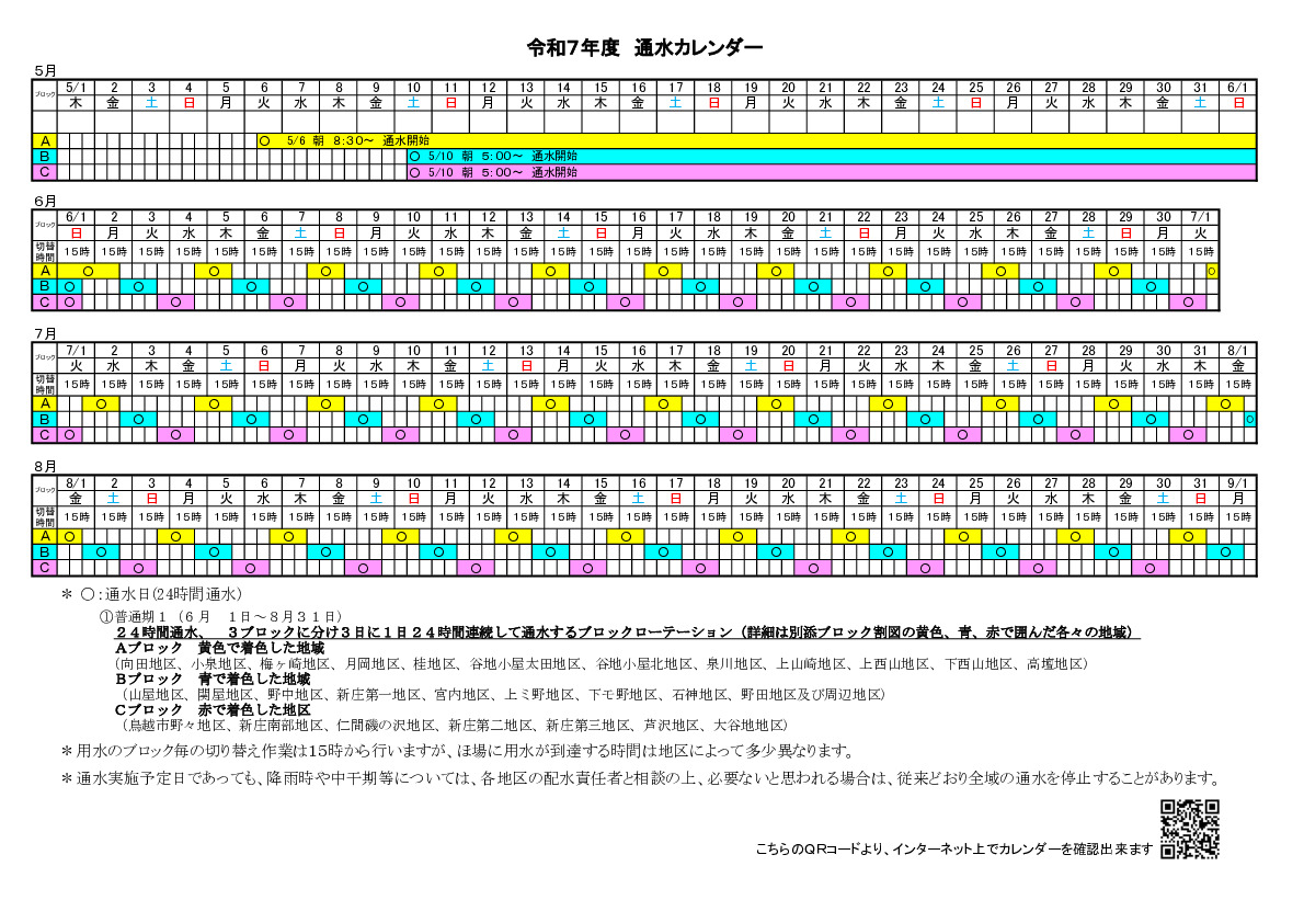 ～令和7年度通水カレンダーについて～